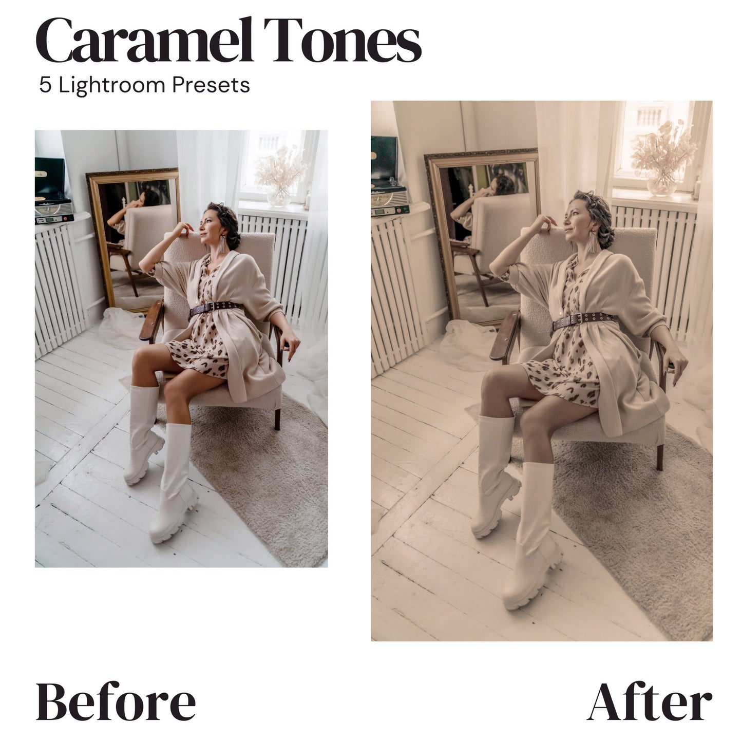 5 Caramel Lightroom Presets. Desktop And Mobile. 10 Different Presets. Moody, Dark, Brown, Coffee Filter for Instagram Photography - KosmosMockups