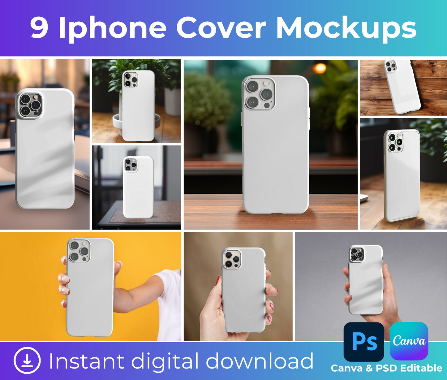 Iphone Case Mockup Bundle, Iphone Case Template Canva, Iphone mockup bundle, Phone Case Mockup - KosmosMockups