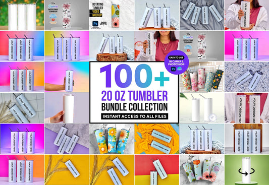 100+ 20oz Tumbler Bundle Collection, Easy to Use in Canva and Photoshop, Instant Access to All files - KosmosMockups