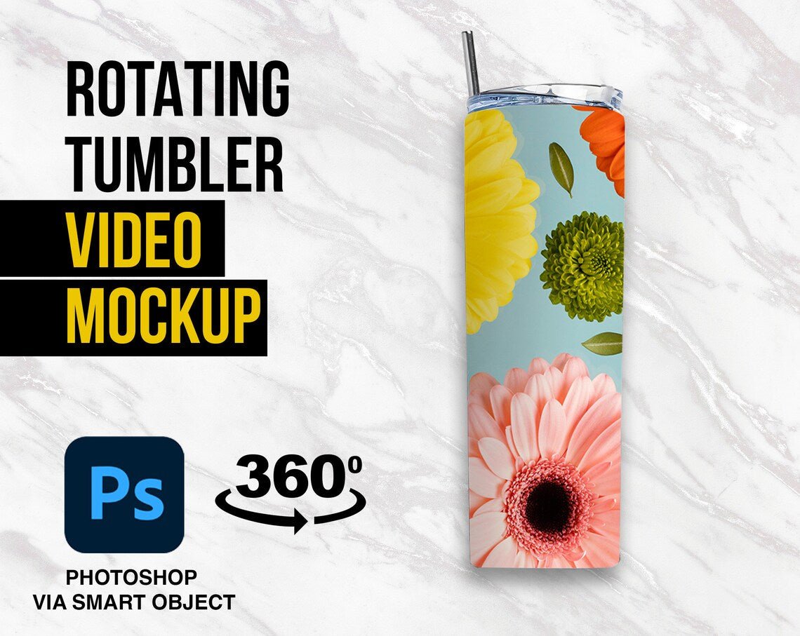 20 Oz Rotating Tumbler Animation Mockup | Spinning Tumbler Mockup | Skinny Tumbler Mockup | Animated Mock Up | PSD Tumbler Mockup - KosmosMockups