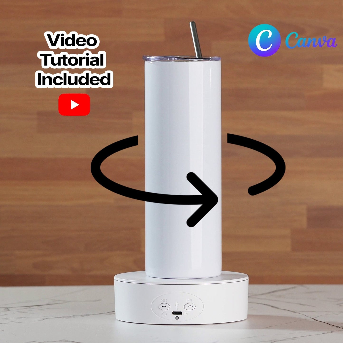 20oz Tumbler Canva Video Mock-Up - Easily place your design in CANVA - Rotating Tumbler Design - KosmosMockups