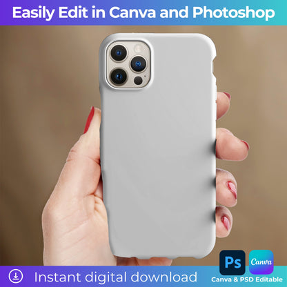 Iphone Case Mockup Canva , Iphone Case Template Canva, Iphone mockup, Hand holding Phone Case Mockup - KosmosMockups