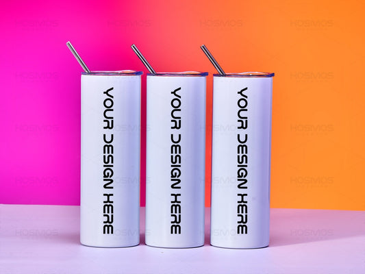 20oz Skinny 3 Sets Straight Tumbler Mock-up Edit in Canva/ Photoshop via Smart Object PSD - KosmosMockups