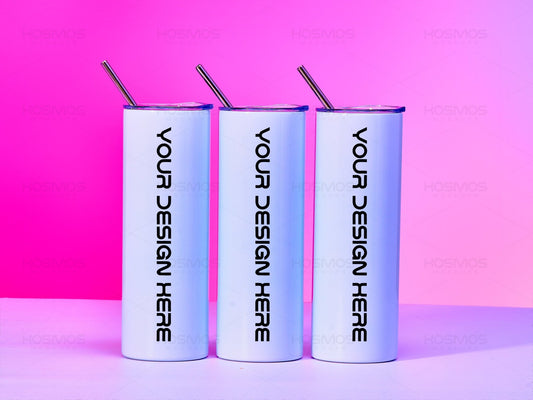 20oz Skinny 3 Sets Straight Tumbler Mock-up Edit in Canva/ Photoshop via Smart Object PSD - KosmosMockups