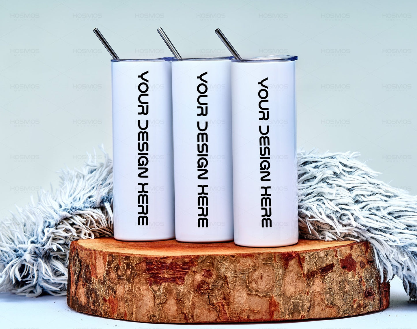 20oz Skinny 3 sets Straight Tumbler Mock-up on wood Edit in Canva/ Photoshop via Smart Object PSD - KosmosMockups