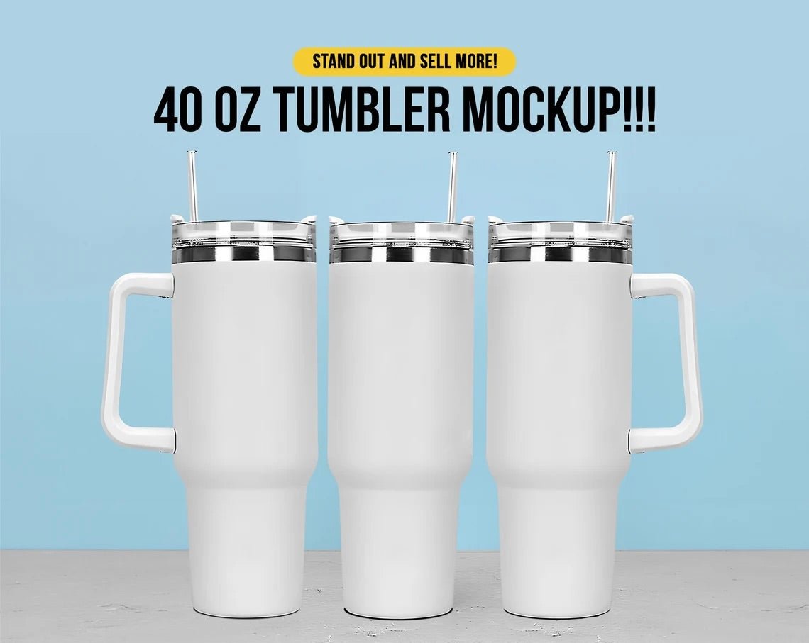 40z Tumbler Mock Up PNG Transparent File - Edit in CANVA, Photoshop, and More | 40oz Tumbler with Handle Mock Up | Add Own Background - KosmosMockups