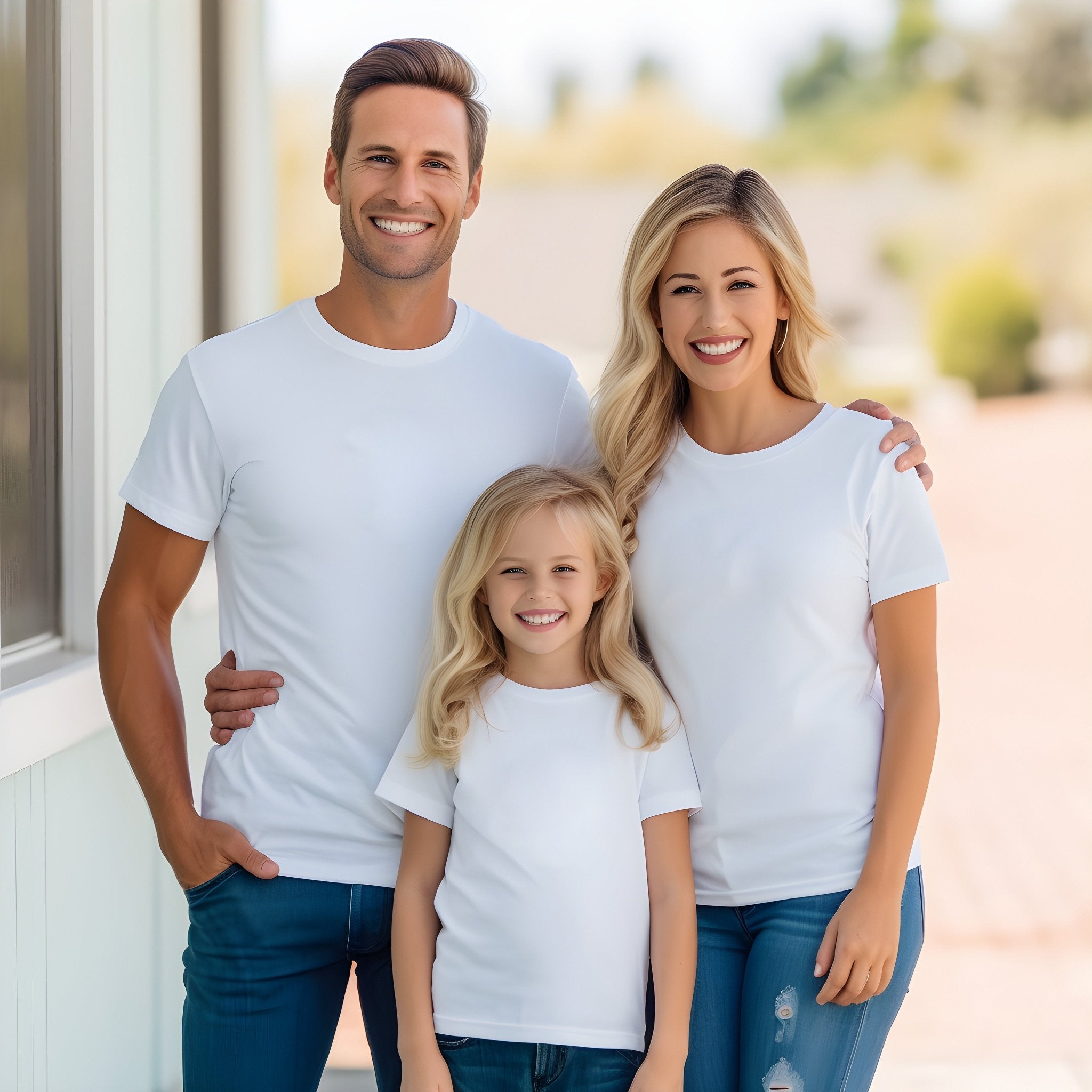 Family Blank White T shirt Bella Canvas 3001 3001T 100B white mock up shirts family model