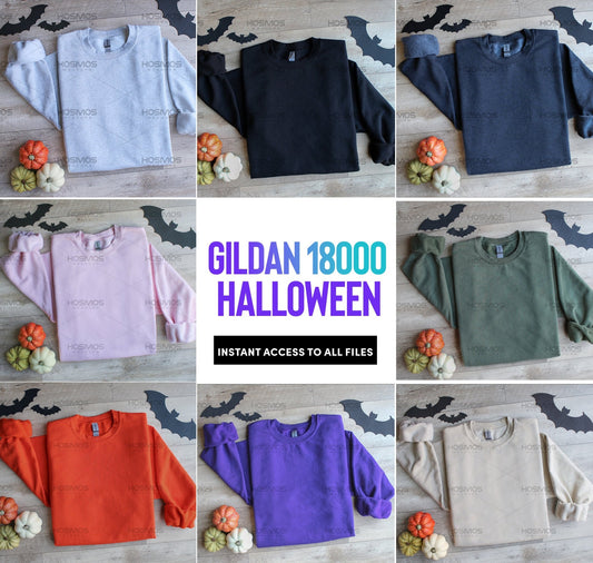 Gildan 18000 Folded Flat Lay-Halloween Bundle - KosmosMockups