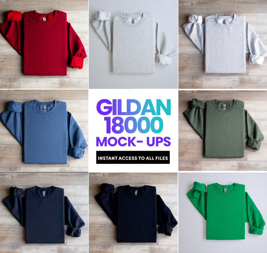 Gildan 18000 Folded Flat Lay Mockup Bundle, G18000 Mockup Bundle - KosmosMockups