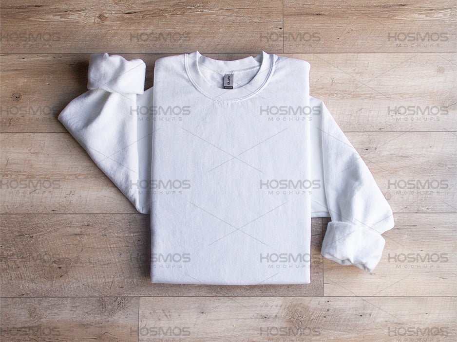 Gildan 18000 White Folded Flat Lay Mockup - KosmosMockups